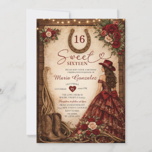 Västerländsk Burgundy Röd Blommig Prinsessa Sweet Inbjudningar