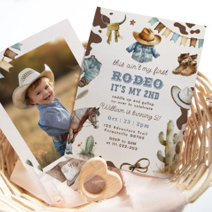 Västerländsk cowboy 2:a Rodeo foto Födelsedagsfest Inbjudningar