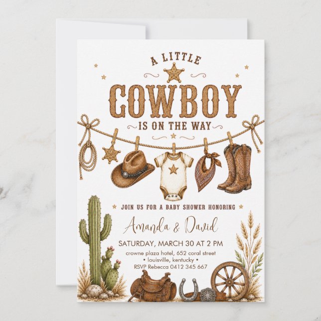 Västerländsk Cowboy Baby Shower Inbjudningar (Framsida)