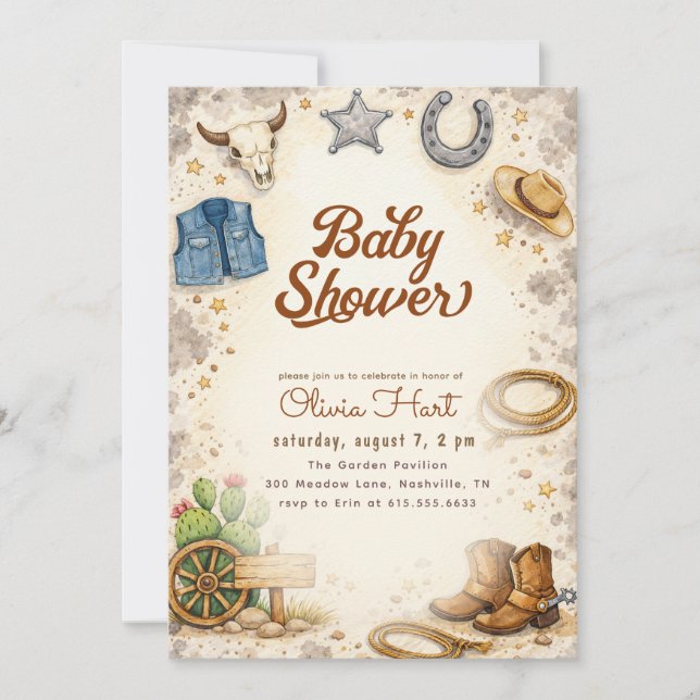 Västerländsk Cowboy Baby Shower Inbjudningar (Framsida)