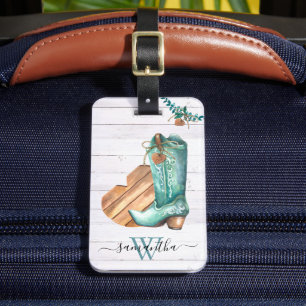 Västerländsk Cowboy Boot Monogram Boho Trä Bagagebricka
