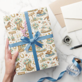 Västerländsk Cowboy Bröllopsvattenfärg Mönster Presentpapper