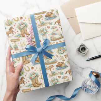 Västerländsk Cowboy Bröllopsvattenfärg Mönster Presentpapper
