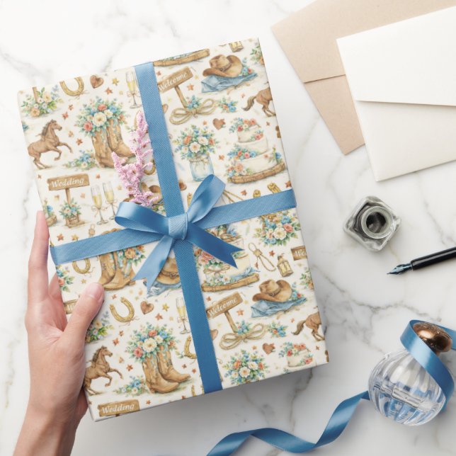 Västerländsk Cowboy Bröllopsvattenfärg Mönster Presentpapper (Gifting)