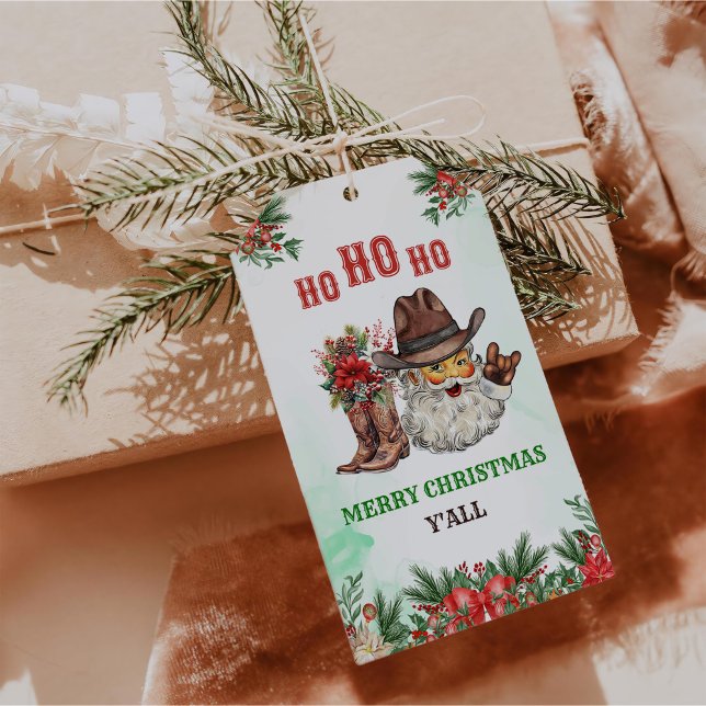 Västerländsk Cowboy Tomte Julfest  Presentetikett (Skapare uppladdad)
