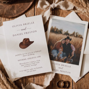 Västerländsk Cowboyhatt Minimalistisk Bröllop Inbjudningar
