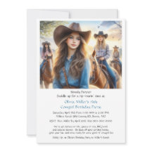 Västerländsk cowgirl 15-års födelsedagsinbjudan