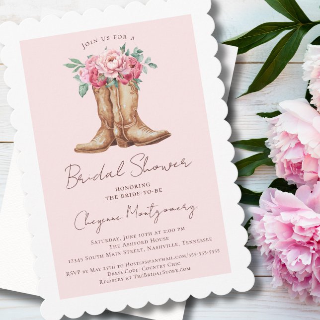 Västerländsk Cowgirl Bröllopsdusch Rosenskär Blomm Inbjudningar (Skapare uppladdad)