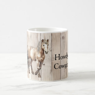 Västerländsk Cowgirl Cowboy Häst Falskt Trä Kaffemugg