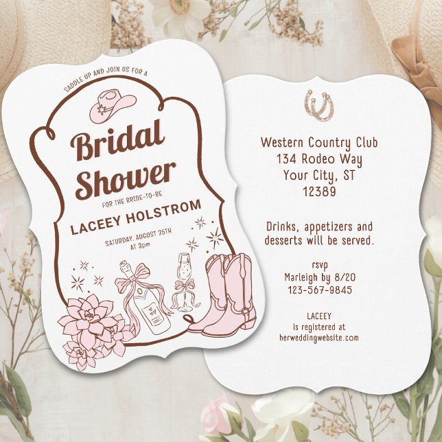 Västerländsk cowgirl handritad bröllopsdusch inbjudningar (Western Cowgirl Hand Drawn Bridal Shower Invitation)