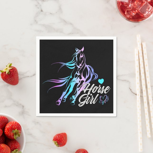 Västerländsk Cowgirl Ridande Svart Häst Fest Pappersservett (Insitu)