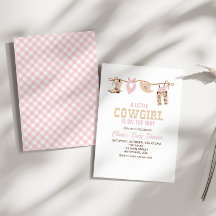Västerländsk Cowgirl Rosa Rutig Babyfirande Inbjud