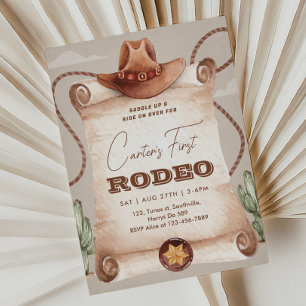 Västerländsk första rodeo vildväst cowboy brun inbjudningar