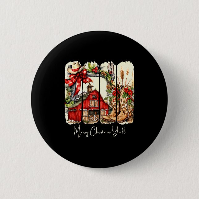 Västerländsk God Jul Yall Ladugårdsdesign  Knapp (Framsida)