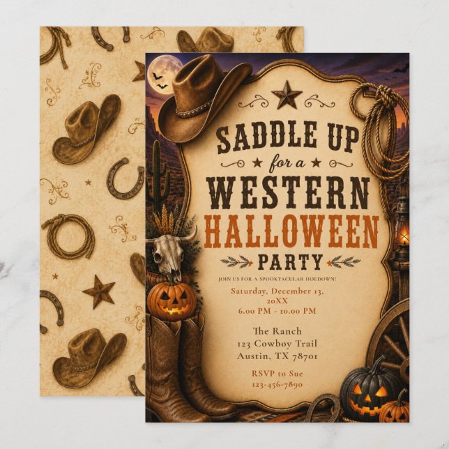 Västerländsk Halloweenfest Inbjudningar (Fram/baksida)