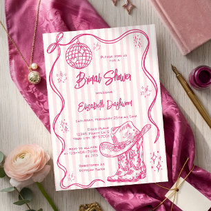 Västerländsk Handritad Cowgirl Disco Bröllopsdusch Inbjudningar