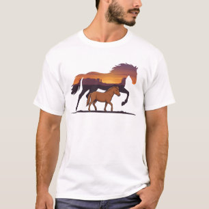 Västerländsk häst Vild Mustang Öken Solnedgång T Shirt