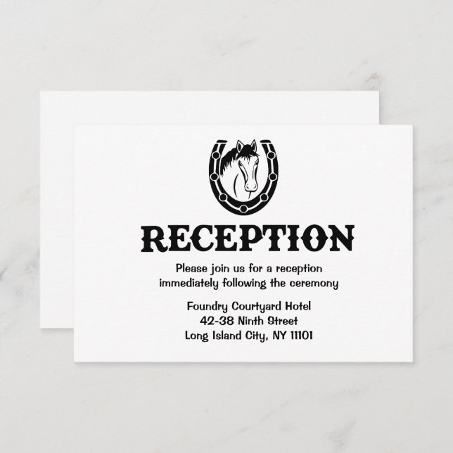 Västerländsk hästlandshustru svart bröllop inbjudningar (Fram/baksida)