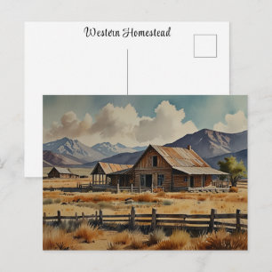 Västerländsk Homestead Ranch Gård Akvarellmålning Vykort