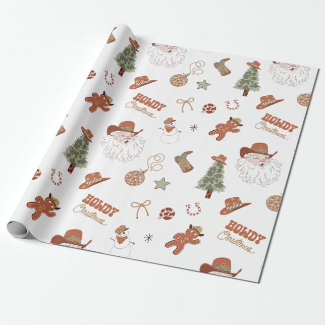 Västerländsk Howdy jul cowboy tomte Presentpapper (Utrullad)
