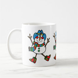 Västerländsk julcowboy snöman med hatt kaffemugg