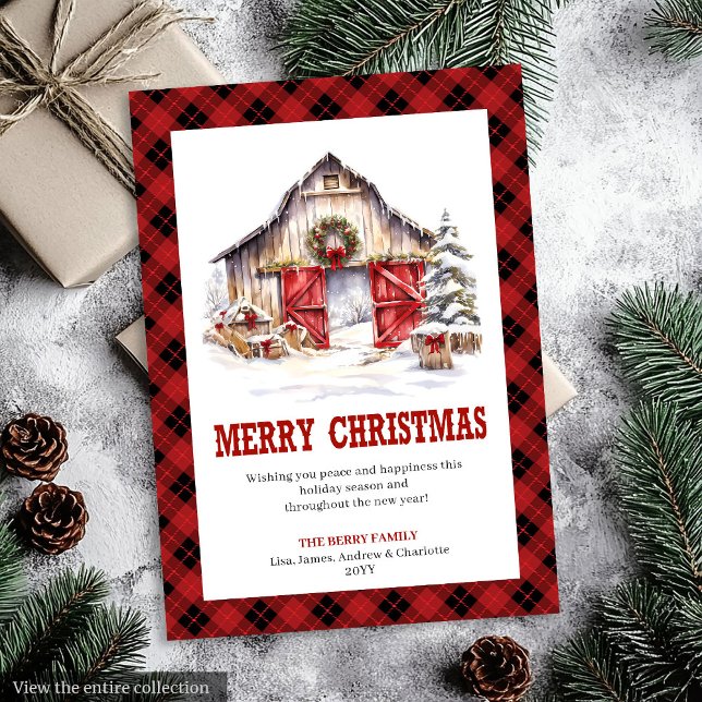 Västerländsk julkort buffelrutig landsbygd (Western holiday card buffalo plaid country

)
