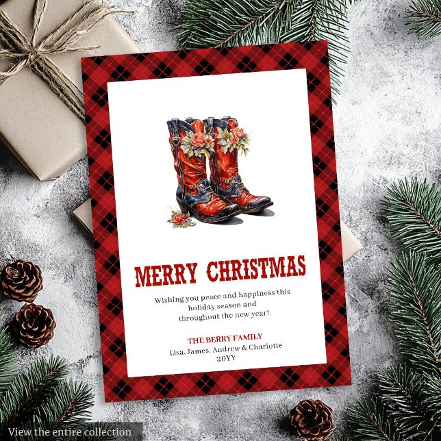 västerländsk julkort cowboystövlar design (Western Christmas card cowboy boots design

)