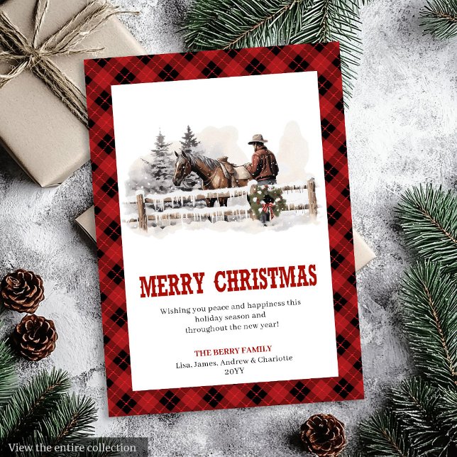 Västerländsk julkort röd svart festlig look (Western greeting card red black festive look

)