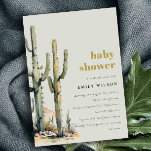 Västerländsk kaktus öken salvia grön baby shower inbjudningar