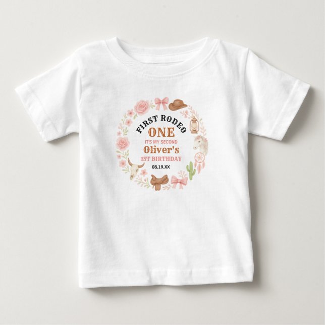 Västerländsk Kokett Cowgirl 1-års Födelsedag Söt R T Shirt (Framsida)