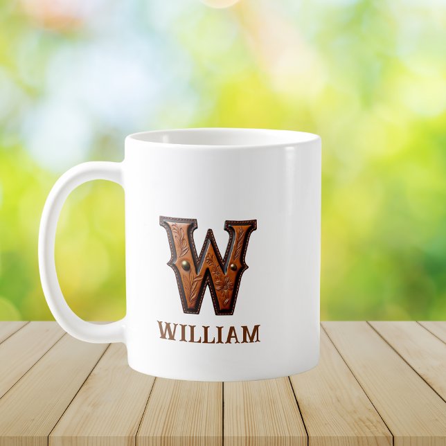  Västerländsk läderinitial Monogram W Kaffemugg (Skapare uppladdad)