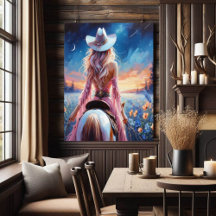 Västerländsk natt Cowgirl tryck