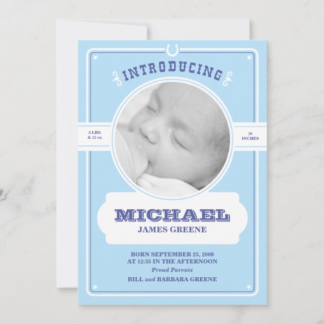 Västerländsk pojkfödelseannonsering meddelande (Framsida)