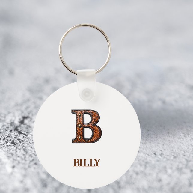 Västerländsk präglad läderinitial monogram B Nyckelring (Skapare uppladdad)