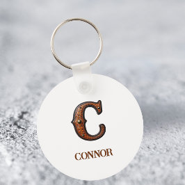 Västerländsk präglad läderinitial monogram C Nyckelring