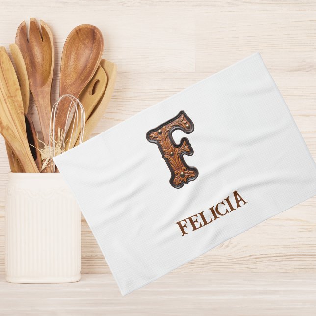 Västerländsk Präglad Läderinitial Monogram F Kökshandduk (Skapare uppladdad)