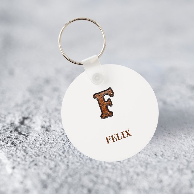 Västerländsk präglad läderinitial monogram F Nyckelring (Skapare uppladdad)