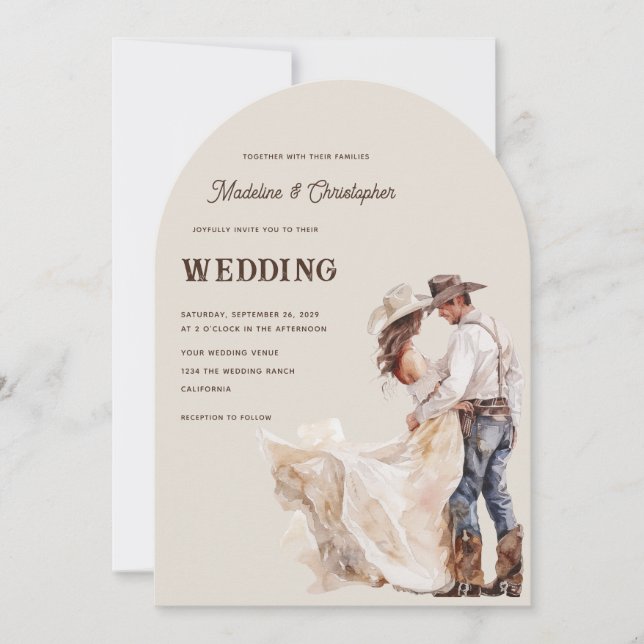 Västerländsk ranch bröllopsinbjudan inbjudningar (Framsida)