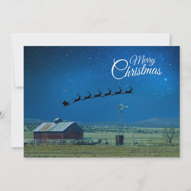 Västerländsk ranchscen med tomte och renar julkort (Framsida)