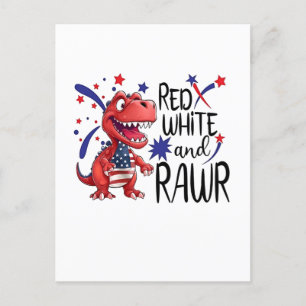 Västerländsk Röd Vit Rawr Dinosaurie Inbjudan Vykort