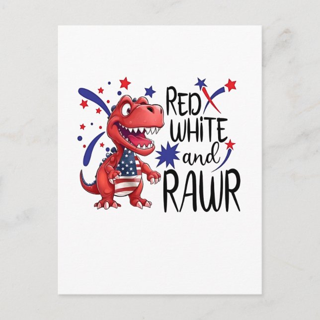 Västerländsk Röd Vit Rawr Dinosaurie  Inbjudan Vykort (Framsida)