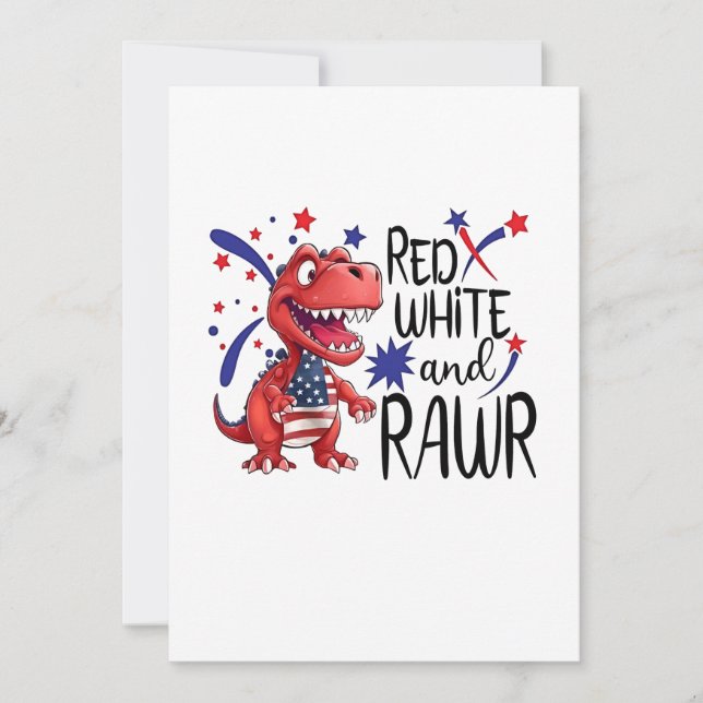 Västerländsk röd vit Rawr dinosaurie  Inbjudningar (Framsida)