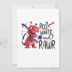 Västerländsk Röd Vit Rawr Dinosaurie Inbjudningar