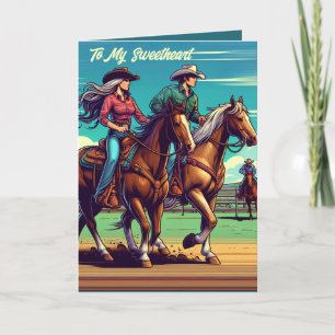 Västerländsk Rodeo Cowboy Cowgirl Anpassad Älsklin Kort