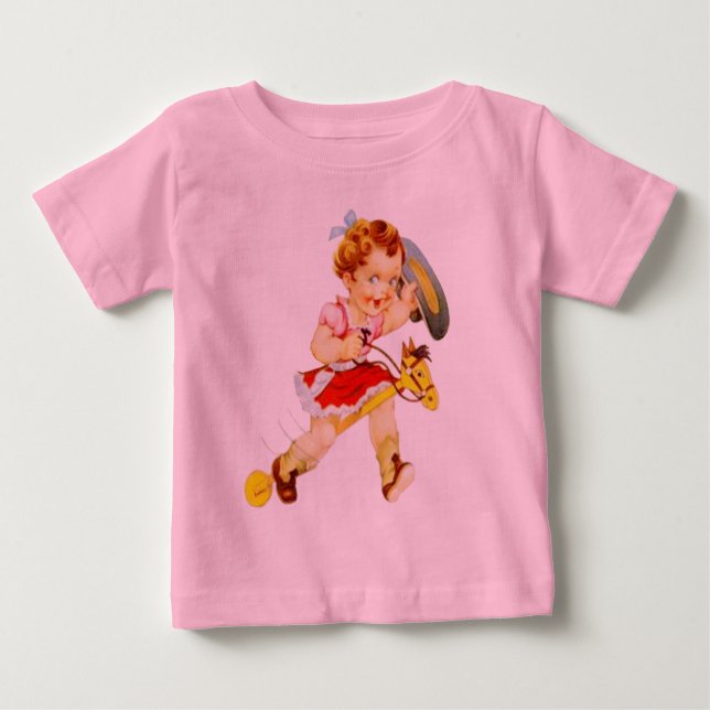 Västerländsk Rodeo Cowgirl på käpphäst T Shirt (Framsida)