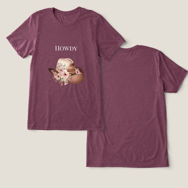 Västerländsk Rosa Blommig Cowgirl Cowboyhatt T Shirt (Design fram och bak)