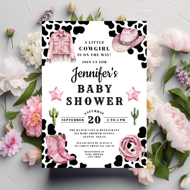 Västerländsk Rosa Cowgirl Bebis Shower Inbjudningar (Western Pink Cowgirl Baby Shower Invitation)