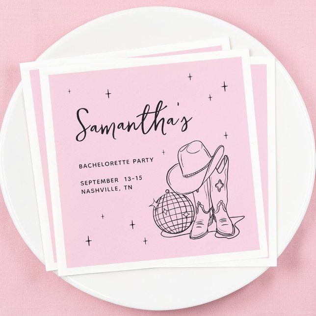 Västerländsk Rosa Cowgirl Disco Boll Sängkammarpar Pappersservett (Western Pink Cowgirl Disco Ball Bachelorette Party Napkins)