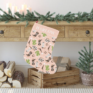 Västerländsk Rosa Cowgirl Kaktus Öken Monogram Liten Julstrumpa