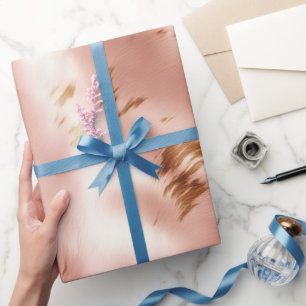 Västerländsk rosablommig rosa falsk ko-hud bröllop presentpapper